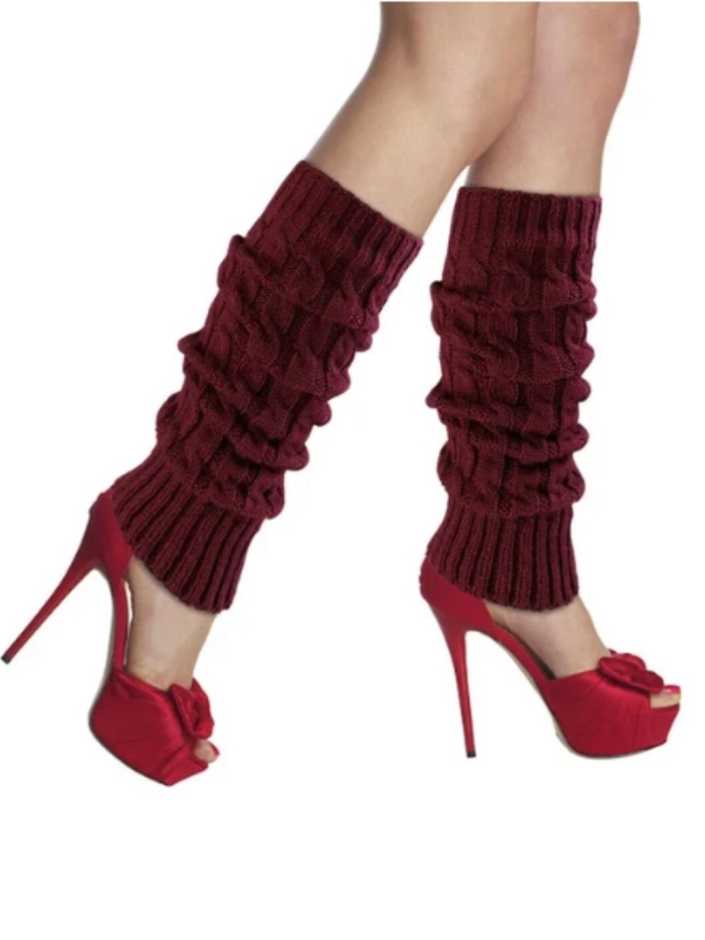 NWOT Burgundy Cable Knit Leg Warmers Fall Winter Cozy Preppy Academia Boho S